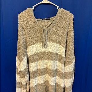 Striped Knit Sweater in Greige and White